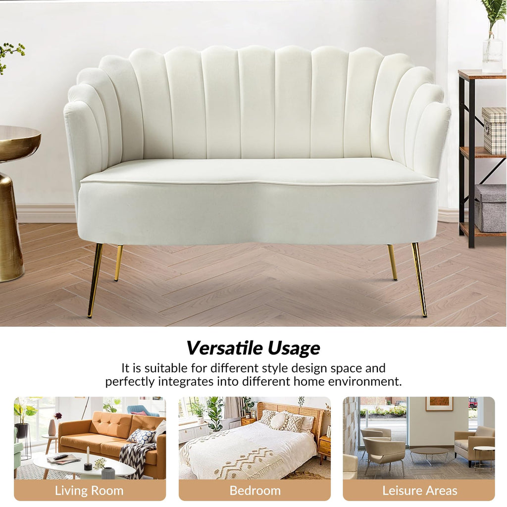 Modern Loveseat Sofa with Flower Shaped Backrest, Ivory