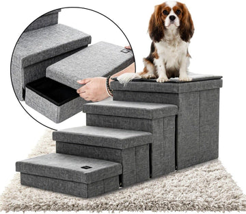 Dog Steps for high Bed with Cushion, Foldable Dog Stairs for Small Medium or Large Dogs Puppy with Storage for Bed or