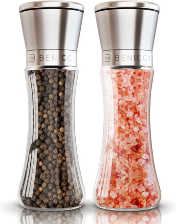Manual Salt and Pepper Grinder, Refillable Stainless Steel Mills - Set of 2