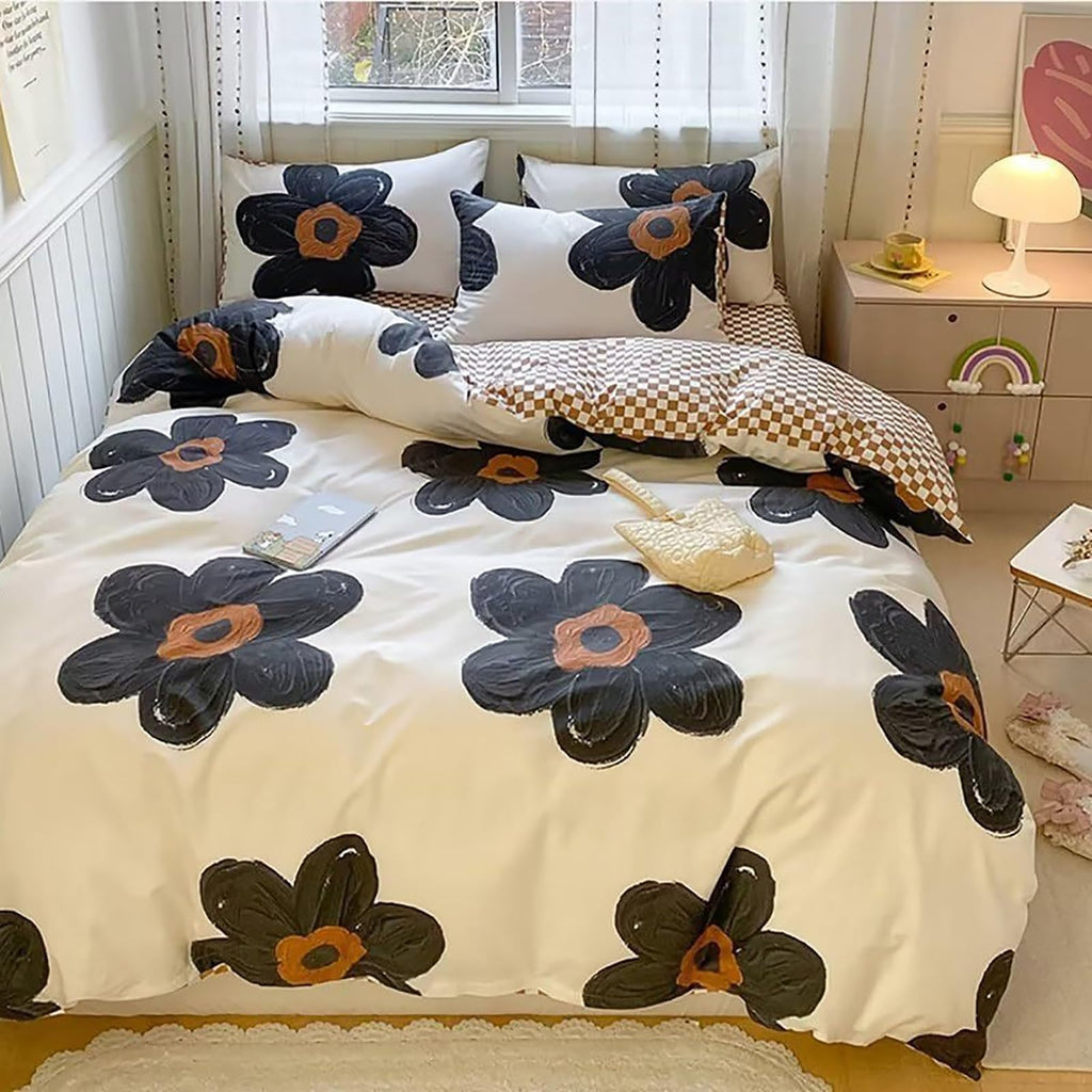 Black Sunflower Comforter Set Queen Beige Black Floral Bedding Comforter Set Big Flower Botanical Quilts Boho