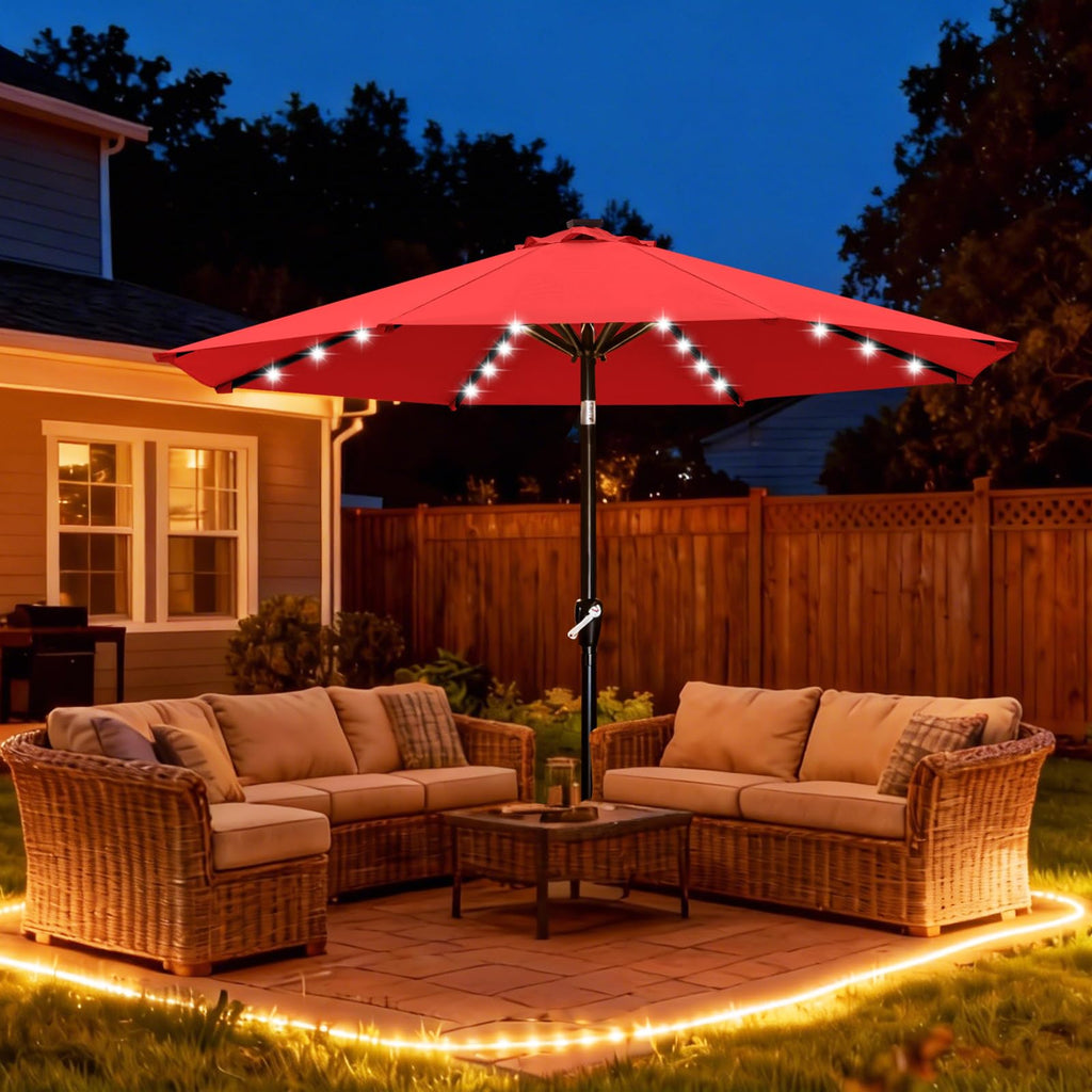 Solar Led Patio Umbrella with 32 Lights 9FT(Red)