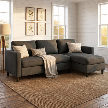 L-Shaped Sectional Couch, Modern Grey Reversible Sectional Sofa with Reversible Ottoman, 3-Seat Sectional Couches