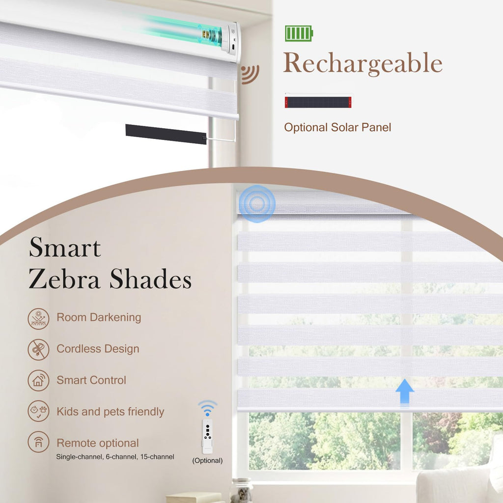 Motorized Zebra Blinds, Automatic Shades for Indoor Windows Work with HomeKit, Alexa, Google Home, Customized