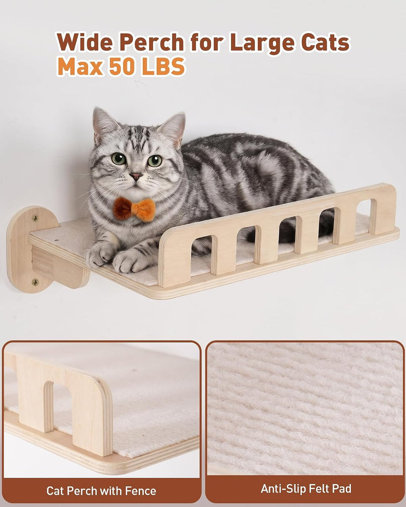 6-in-1 Cat Wall Shelves for Large Cats, Large Cat Bed, Wide Perch