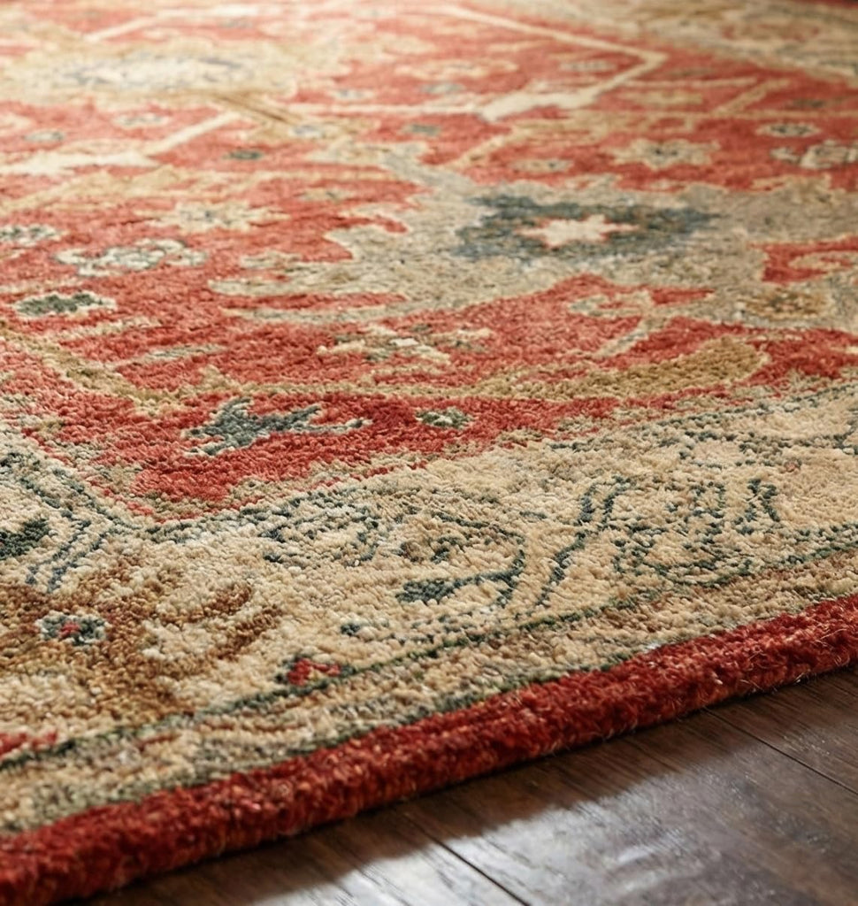 Traditional Handmade Wool Area Rug - Oriental Medallion Floral Pattern, Vintage Classic Bordered - Thick Plush Pile
