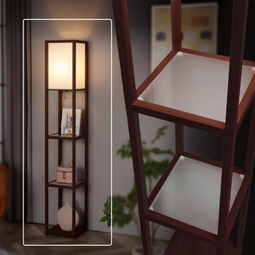 Floor Lamp with Shelves - Tall Standing Lamp with Tempered Glass Tiers - Modern Minimalist Floor Lamp, or Corner Fina