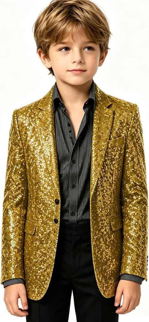 Boys Sequin Blazer Sparkle Suit Jacket Shiny Party Formal Tuxedo Coat