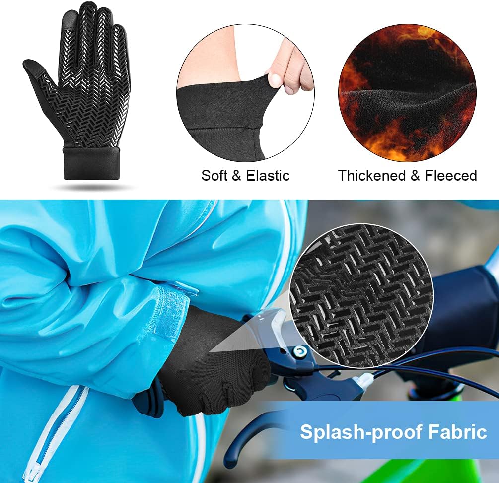 Kids Winter Touch Screen Gloves - Cold Weather Windproof Waterproof Fleece Warm Gloves Anti-Slip Cycling Mittens