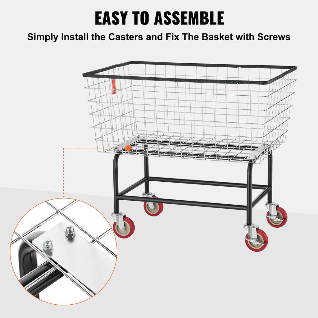 Wire Laundry Cart, 3.8Bushel Wire Laundry Basket with Wheels, 32.5''x21.3''x29.9'', Commercial Laundry Basket, Steel