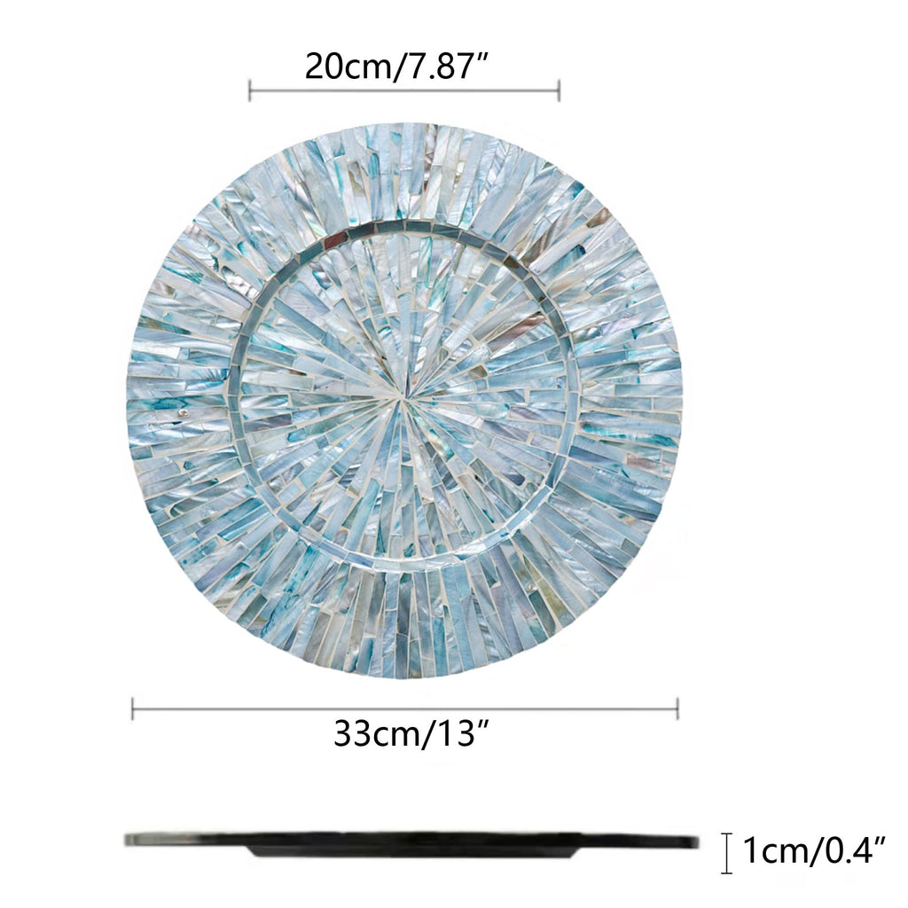 13inch 2 Pack Mother of Pearl Decorative Plates for Display, Sea Shell Inlay Wood Charger Plates for Dining, Party