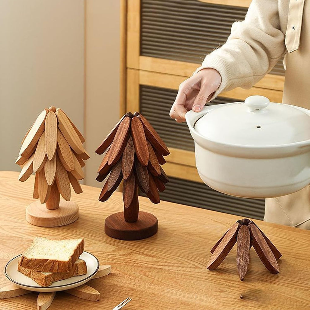 Tree Trivet Set, Natural Tree Trivet Set, Wooden TrivetTree, Naturaltreetrivetset - 4 Wooden Trivets, Foldable Trees - Set of 4
