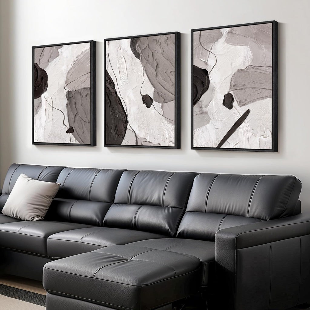 Large Framed Black White Grey Abstract Wall Art, 24x36 Inch