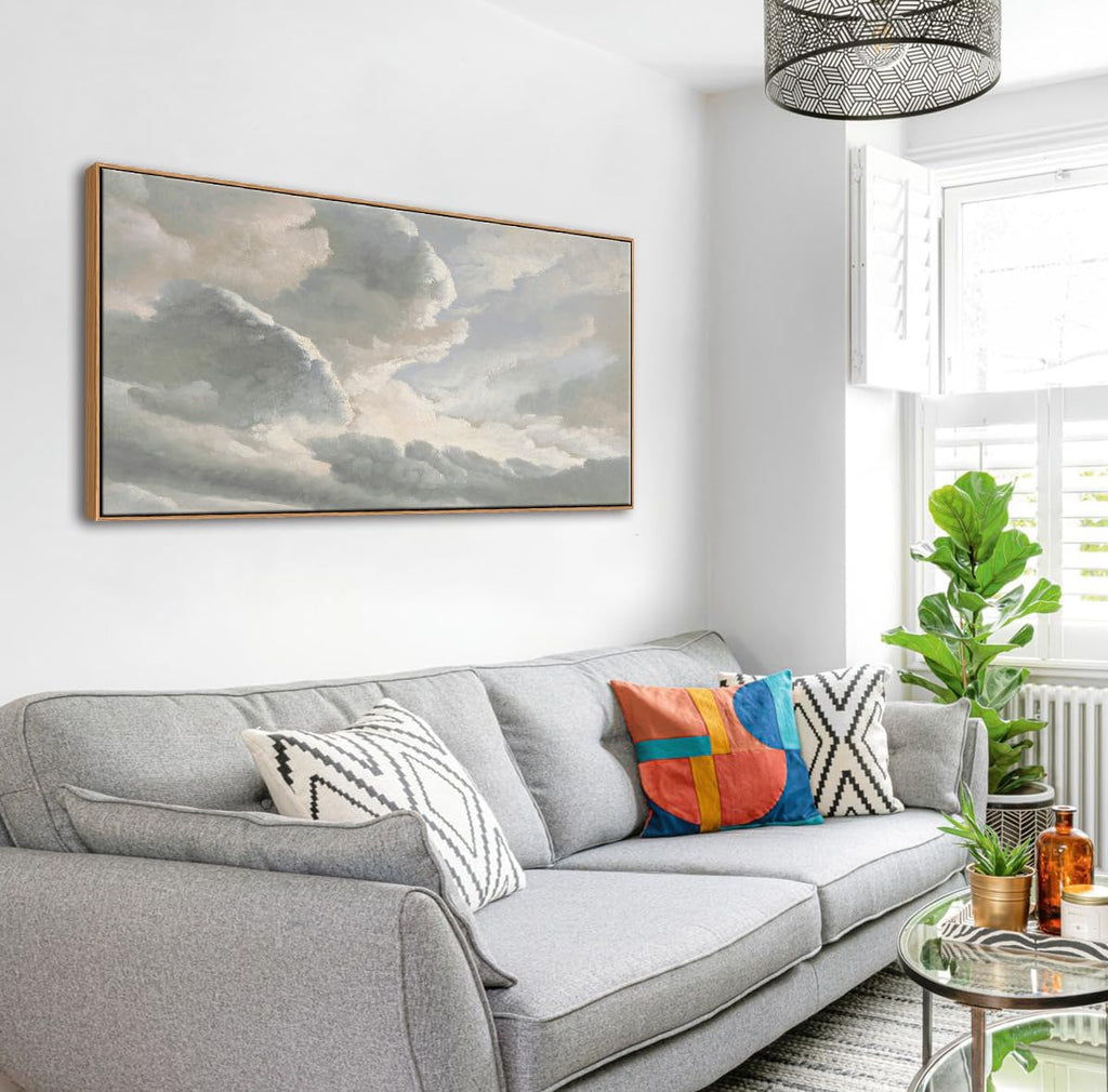 Large Framed Wall Art, Vintage Sunset Clouds Landscape, 20x40 Inch