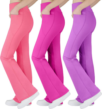 Girls Flare Leggings with Pockets, High Waisted Bootcut Pants