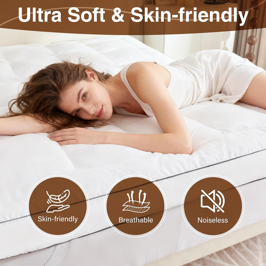4 Inch Memory Foam Mattress Topper Queen for Back Pain Relief, Extra Soft Pillow Top Mattress Topper, 2000GSM Fluffy