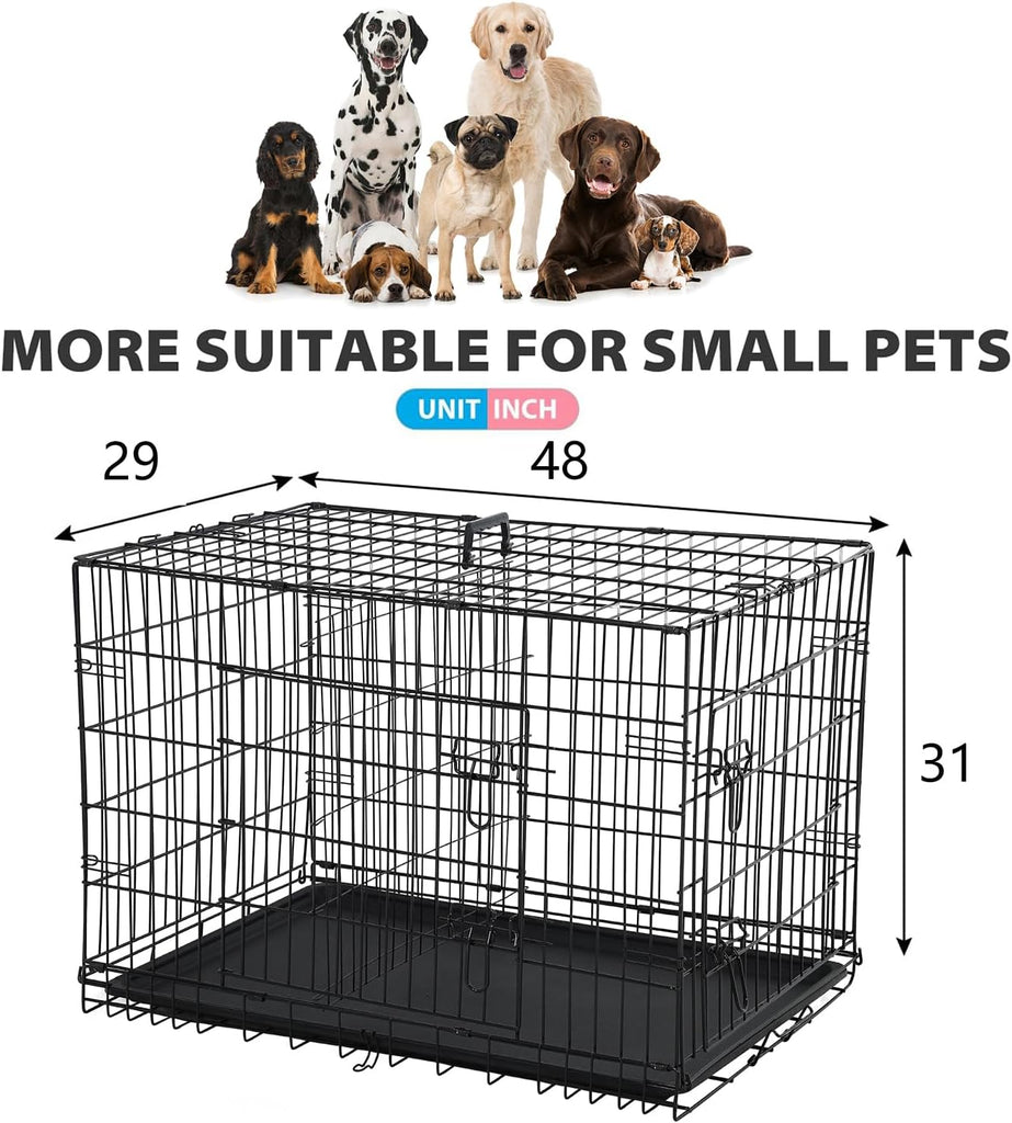 Dog Crate | 48" | Black | Foldable Metal Kennel with Double Doors, Secure Slide-Bolt Latches