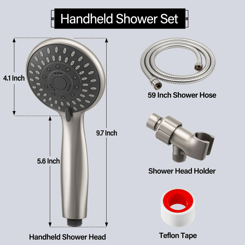 Handheld Shower Head High Pressure 5 Modes with Hose, Brushed Nickel