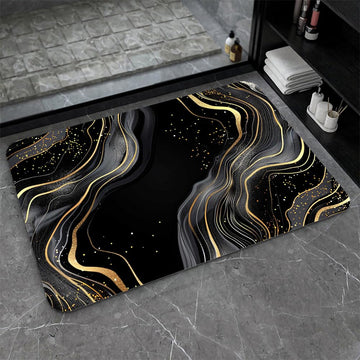 Bath Mat-Bathroom Rug, Black and Gold Abstract Marble-Absorbent Non Slip Quick Dry Stain Resistant Easy to Clean Care