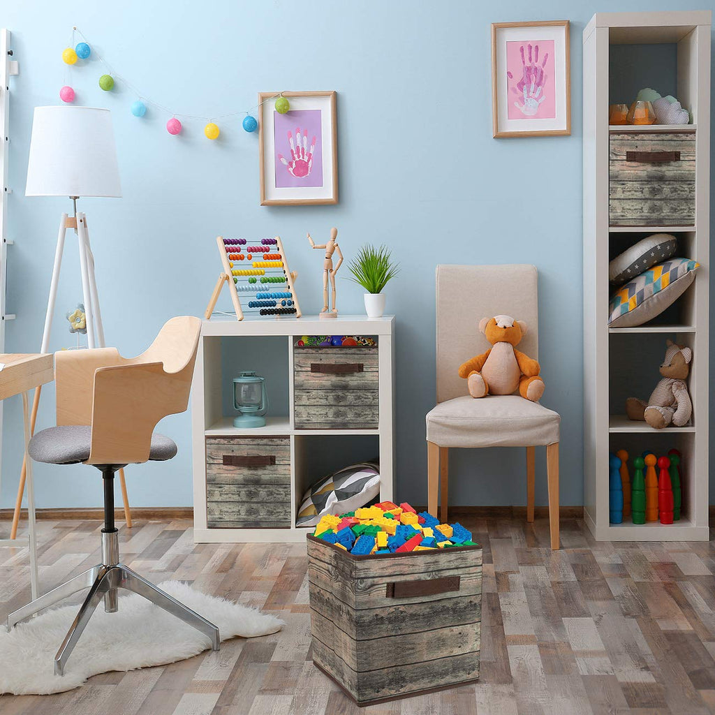 11 x 11 Storage Cubes, Foldable Fabric Bins (4 Pack, Rustic Brown)