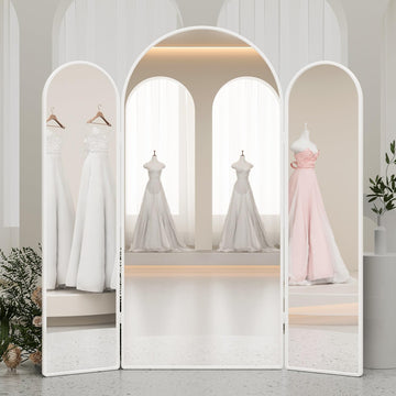 3 Way Arched Full Length Mirror Free Standing, 71"x 67" Large Modern Trifold Mirror with 3 Panel Tempered Glass &