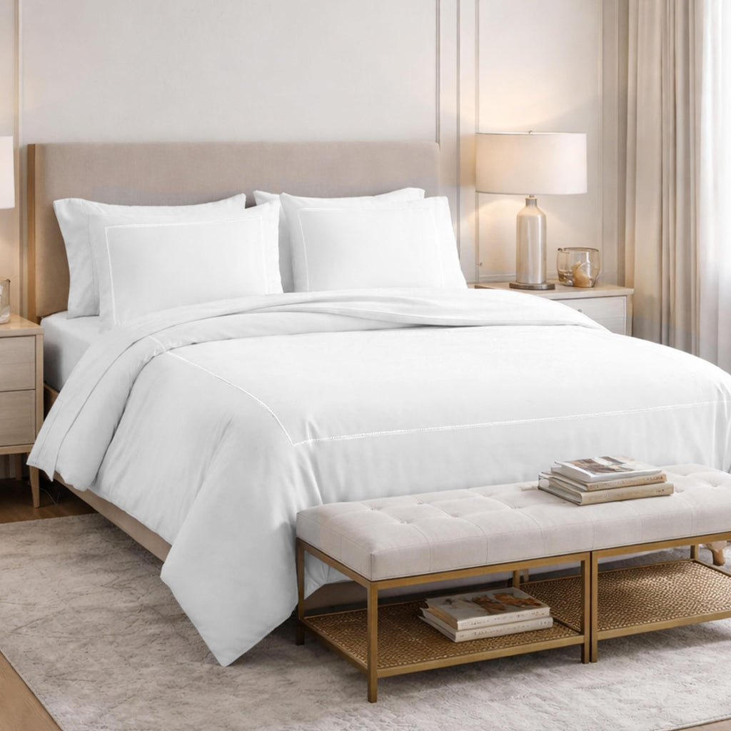1200 Thread Count Egyptian Cotton Duvet Cover Set, Marrow Stitch Embroidery, Sateen Weave Cotton Bedding, Button