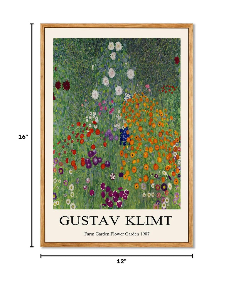 Gustav Klimt Framed Wall Art Flower Garden Art Prints Retro Flower Pictures Artwork Office Classroom Wall Decor
