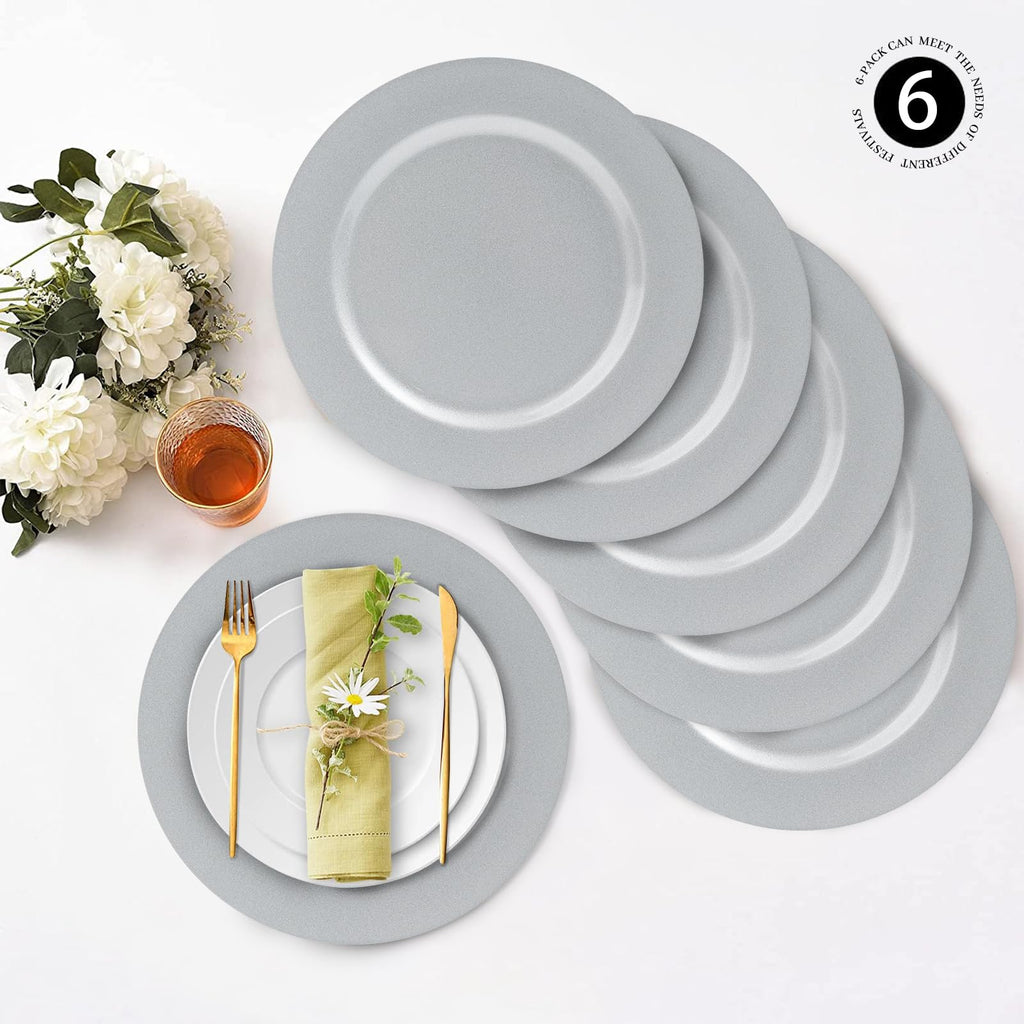 Silver Charger Plates Set of 6, 13" Plate Charger for Dinner Plates