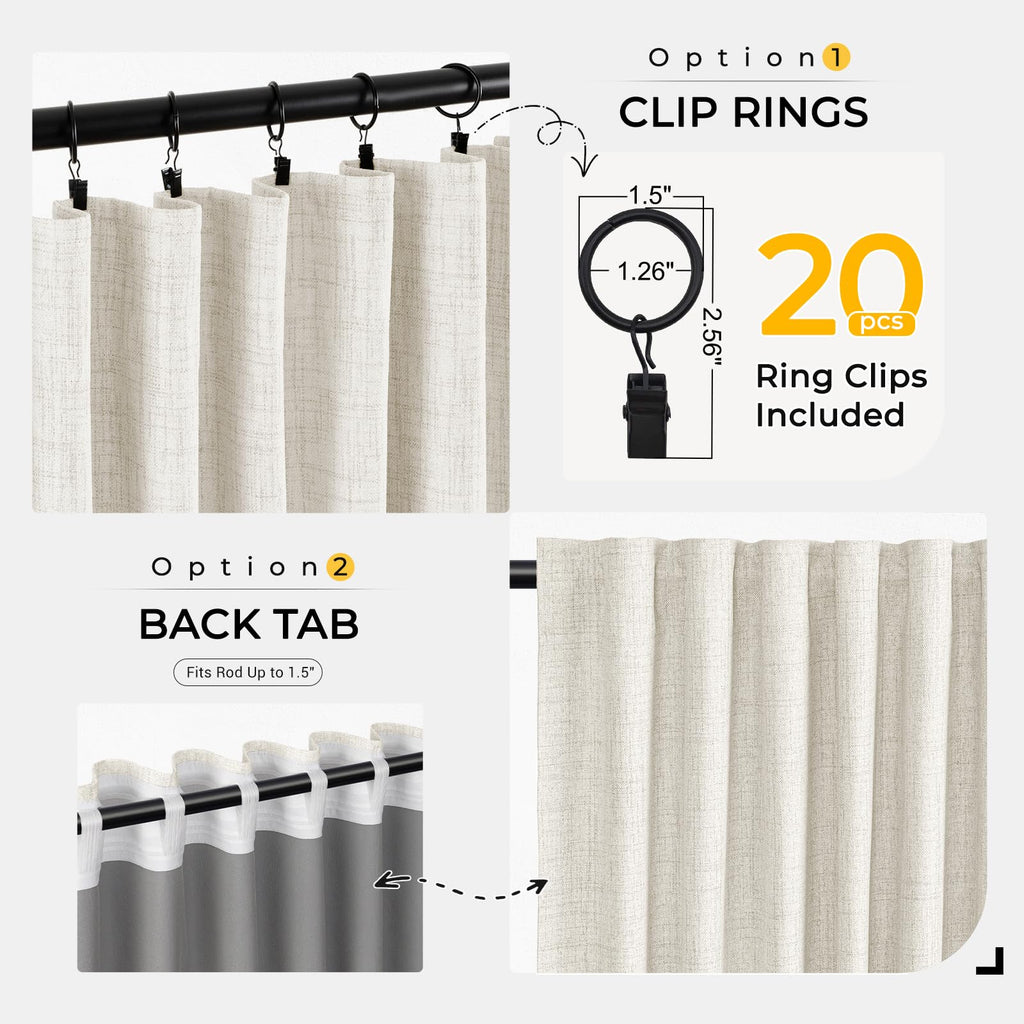 100% Blackout Sliding Door Curtains, 1 Panel, W100xL84, Beige