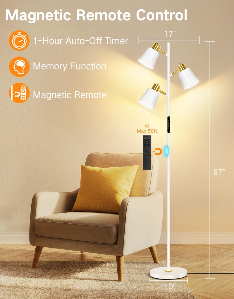 Tree Floor Lamp, LED Dimmable Floor Lamp with Remote and Touch Slide Control, 4 Color Temperatures, 3 Rotatable