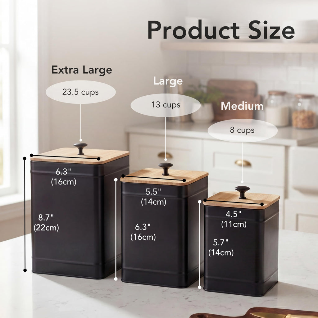 Kitchen Canisters for Countertop Set of 3, Airtight Canisters Sets for the Kitchen Counter with Lid, Metal Farmhouse