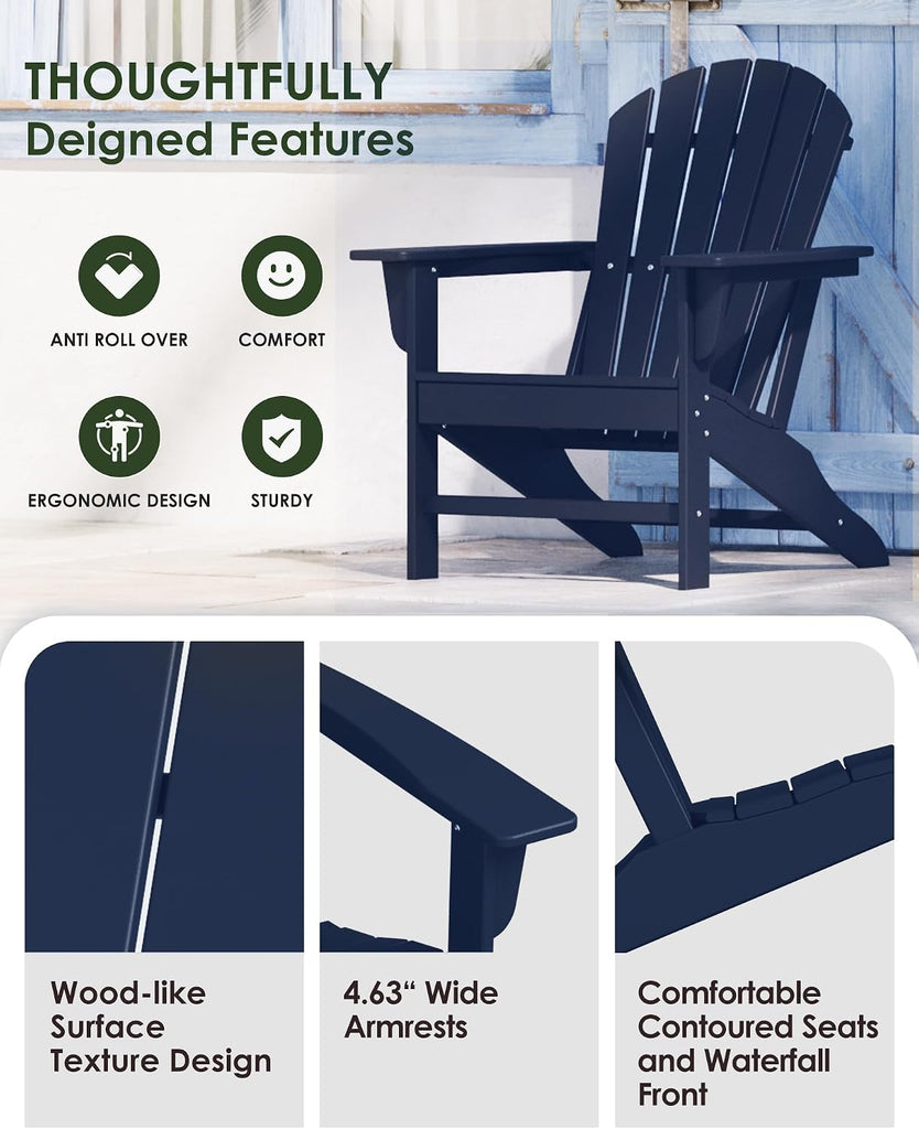 Poly Lumber Adirondack Chair, HDPE All-Weather Resistant Outdoor Patio Chairs, Pre-Assembled Outdoor Fire Pit Chair