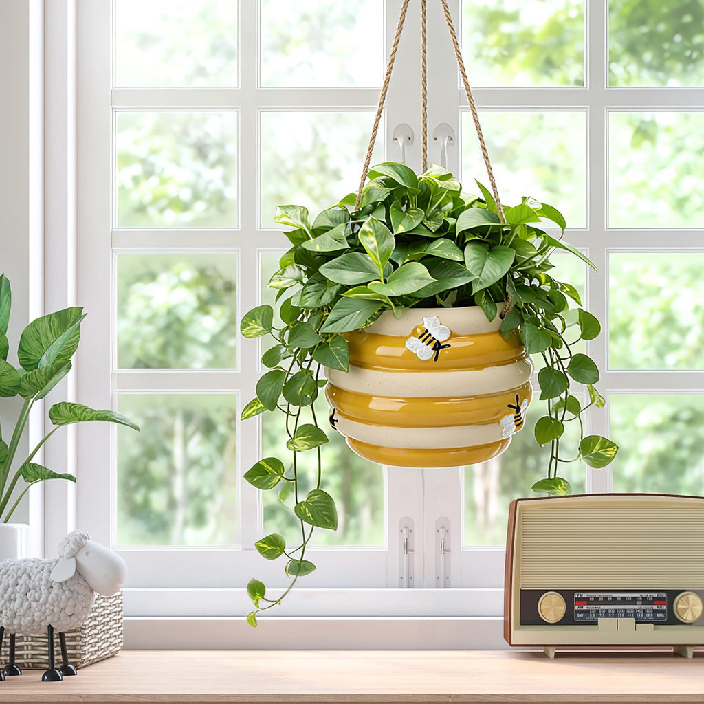 Hanging Ceramic Planter 5 Inch Cute Bee Plant Pots