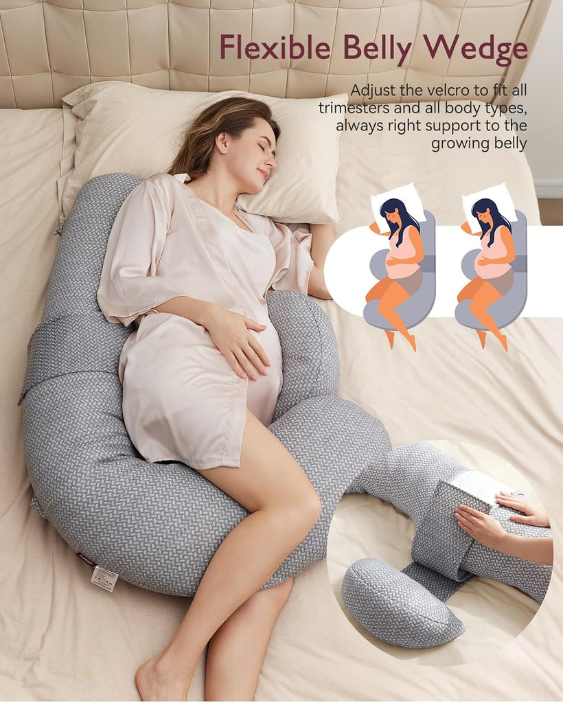 Original F Shaped Pregnancy Pillow with Adjustable Wedge Pillow | Full Body Support Maternity Pillow for Side