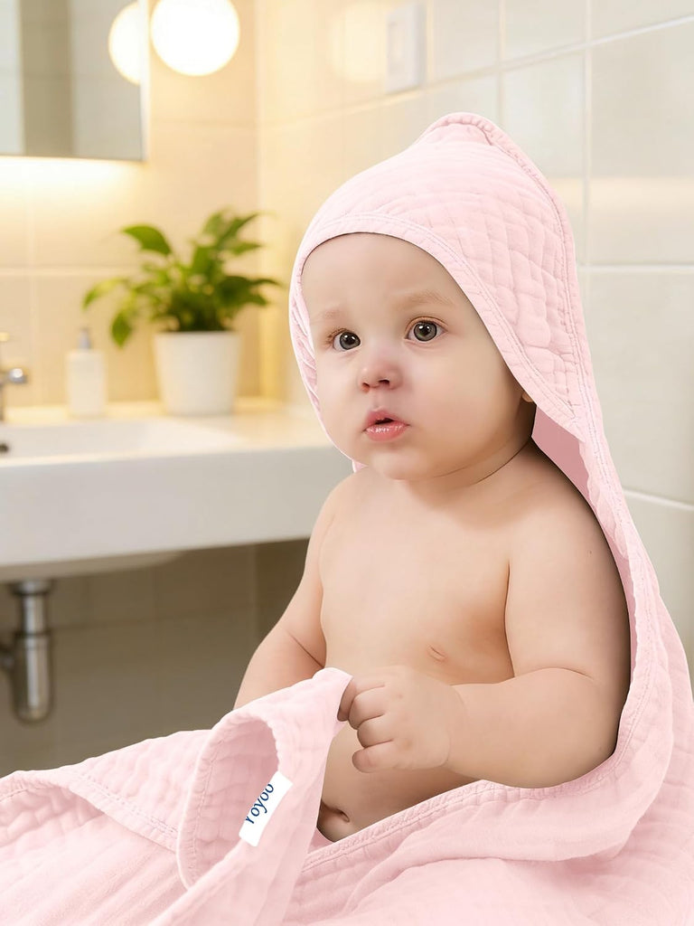 Muslin Hooded Baby Bath Towels - 3 Pack 100% Cotton Ultra-Soft Towels for Newborns, Infants, Toddlers - 32x32 Inch