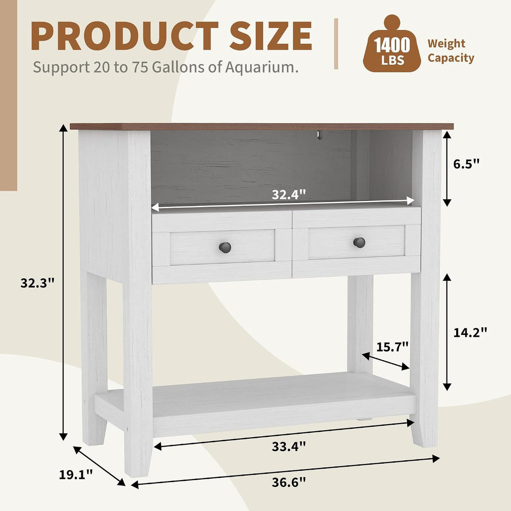 Heavy-Duty 20-29 Gallon Aquarium Stand with Charging Station, 660 lbs Capacity, Drawers & Open Storage - for Fish