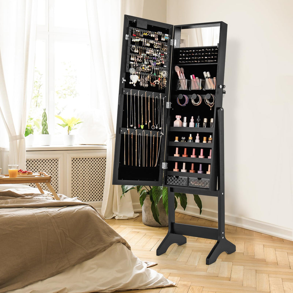 Standing Jewelry Cabinet with Full Length Mirror & 20 Warm Lights