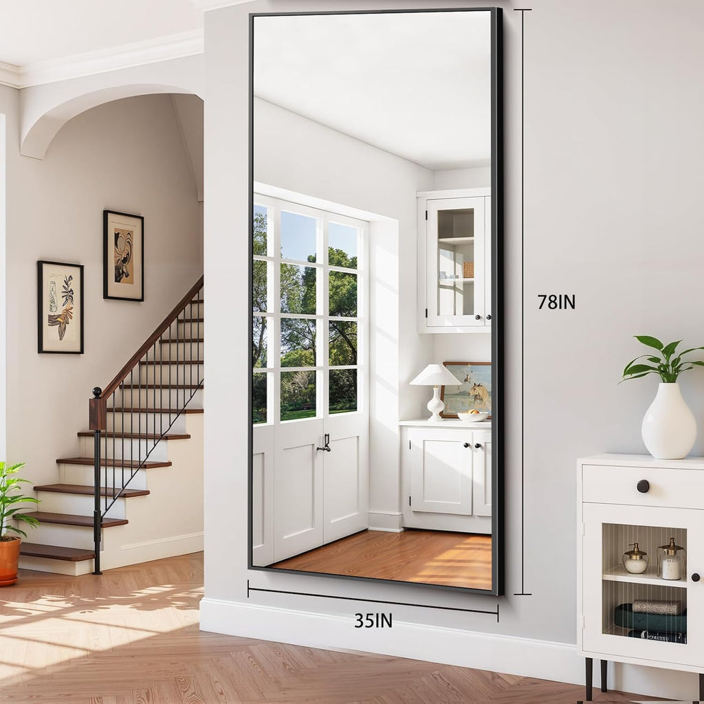 78"x35" Floor Mirror Full Length - Standing Mirror with Aluminum Alloy Frame, Large Body Mirror , Wall Mounted or
