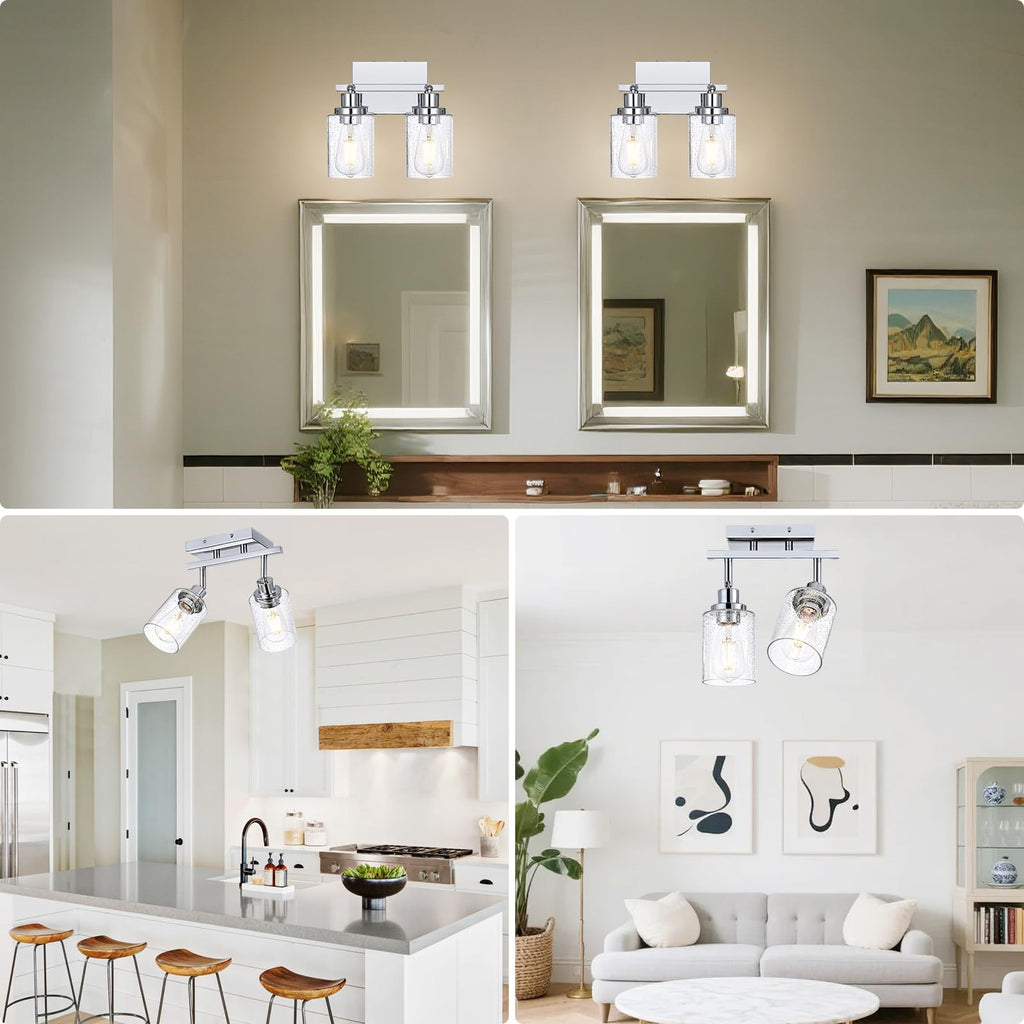 Chrome Track Lighting Kit Ceiling Kitchen Track Light Fixture with Seeded Glass, Multi-Directional Rotating