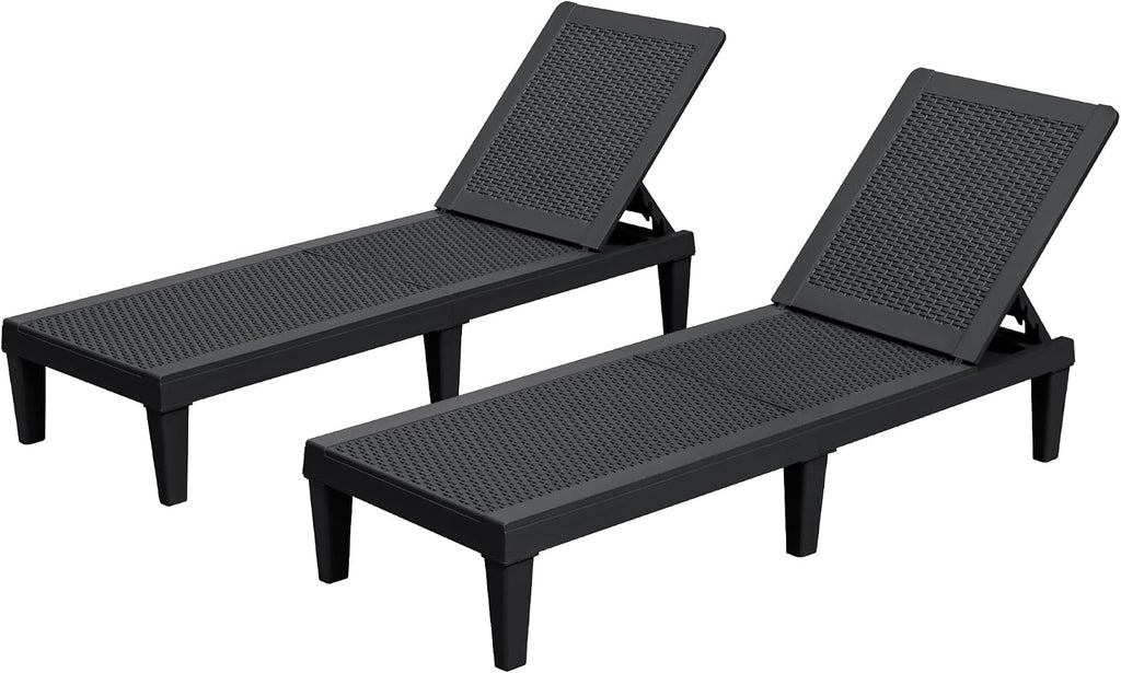 Outdoor Lounge Chairs Set of 2, Quick Assembly & Waterproof Patio Chaise Lounge with Adjustable Backrest for