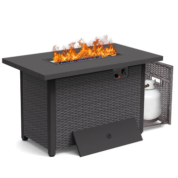 Fire Pit Table 42 Inch Outdoor Propane Gas Fire Pit for Outside 50, 000 BTU Auto-Ignition Gas Firepit Outdoor Rattan