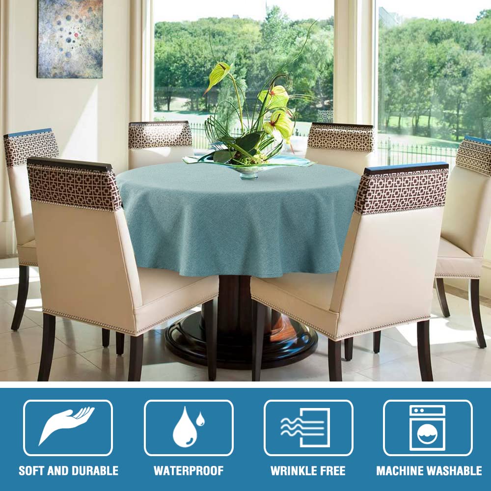 Linen Textured Tablecloth Round 60 inch Waterproof Decorative Table Cloth Spill-Proof Linen Look Cover for Party