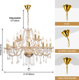 Modern Elegant 15 Lights K9 Crystal Glass Chandelier Golden Pendant Ceiling Lighting European Style for Dining Living Room Bedroom Transparent,15 E12 Bulbs Required A110-B0DRF69KR1