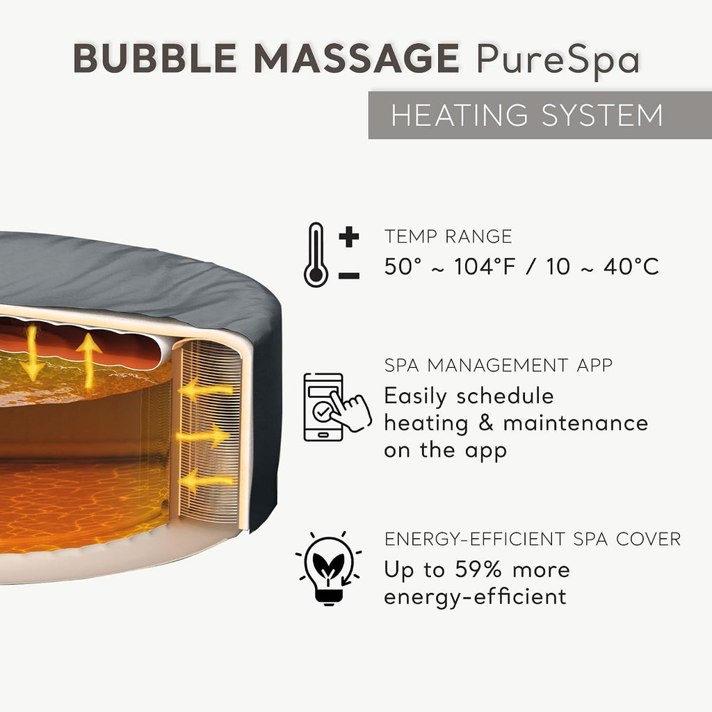 PureSpa 6 Person Inflatable Hot Tub with Energy-Efficient Spa Cover | 28431EH Bubble Massage: Saltwater System