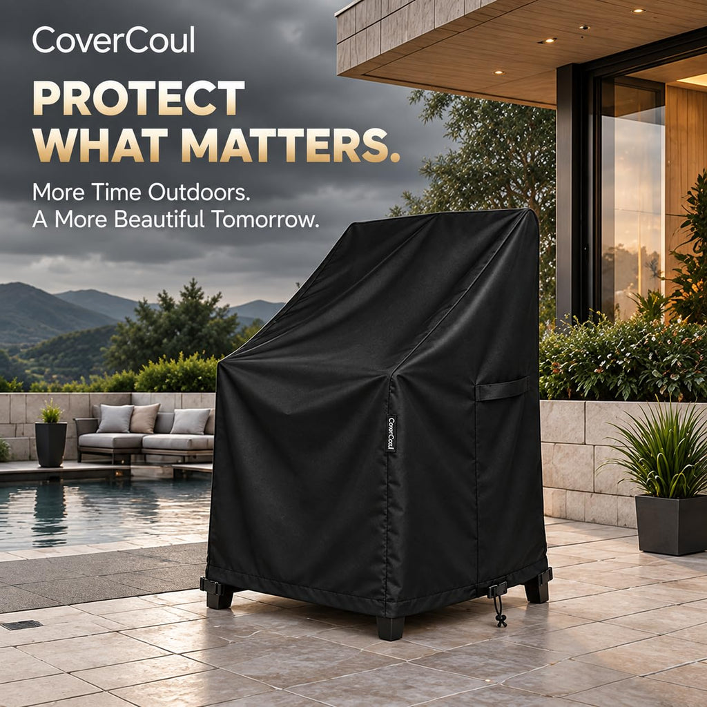Stackable Waterproof, Outdoor Chair Covers Waterproof, 600D Heavy Duty Barstool Furniture Covers, Fits for 4-6