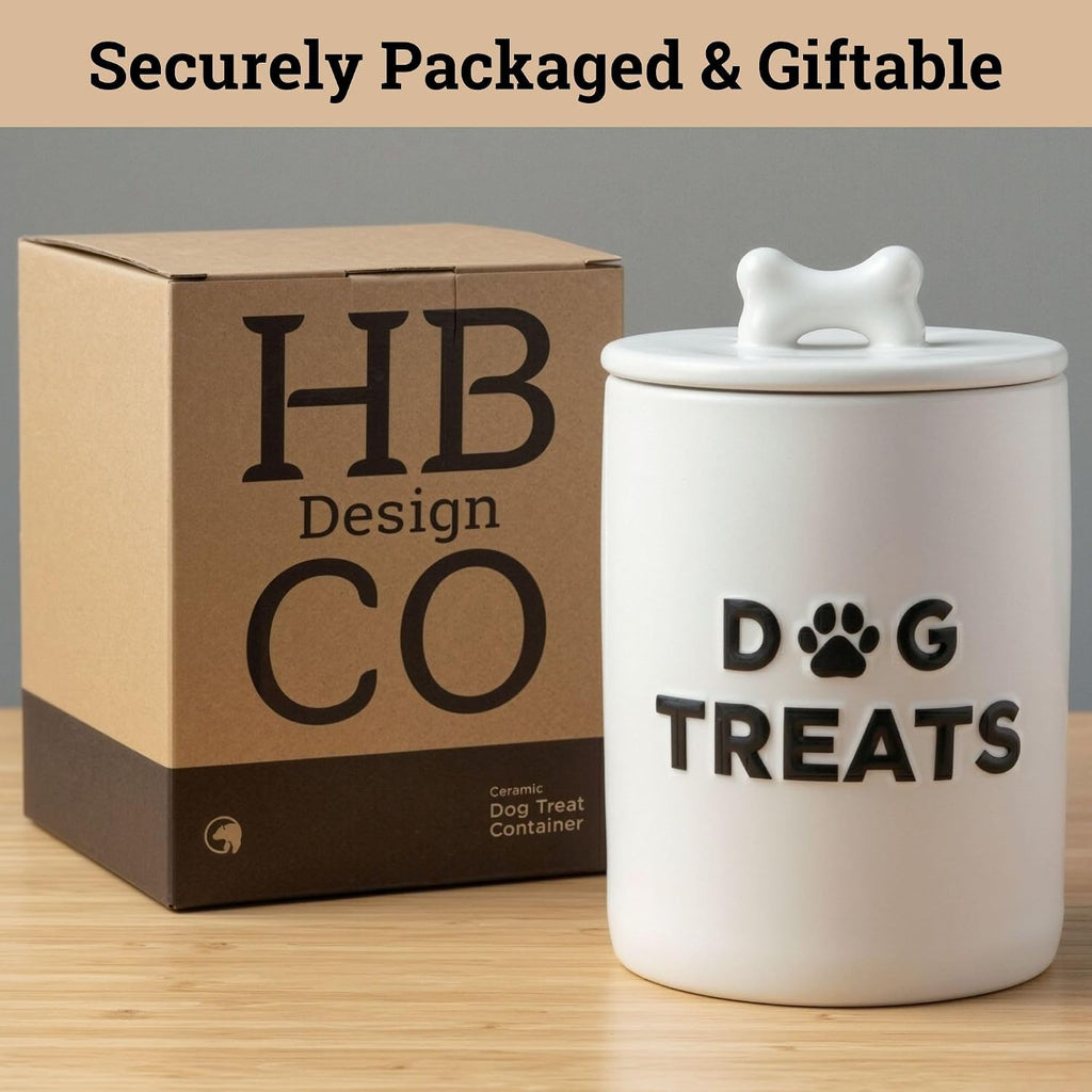 Ceramic Dog Treat Container Airtight - Ceramic Lid - 4 Cups - 4.3"W x 6.6"H