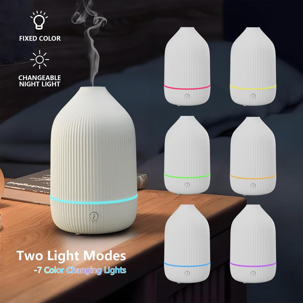 Oil Diffuser, Mini Aromatherapy with USB Cable & Adapter, 7 Colors Lights Mode Waterless Auto Off for Car Home
