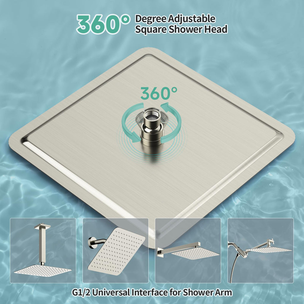12 Inch Rain Shower Head, High Pressure Rainfall Showerhead Large Waterfall Shower Head Ultra Thin Water Saving