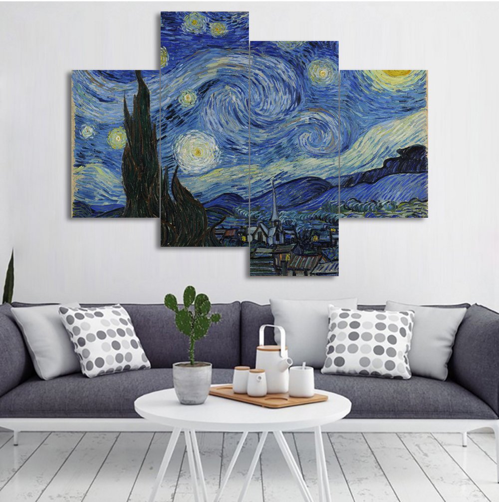 Large Starry Night by Van Gogh Classical Famous Artwork Modern Canvas Prints Blue Abstract Landscape Canvas Wall Art