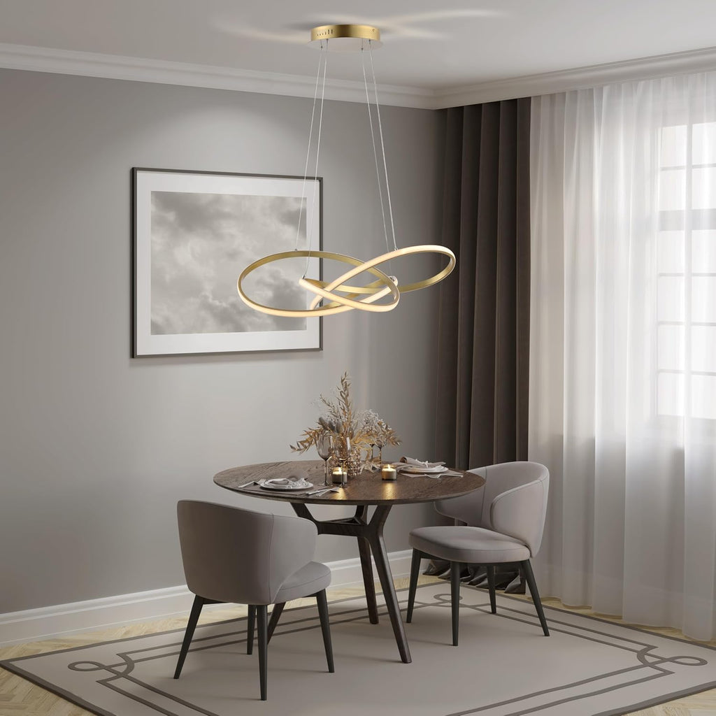 25" Gold Painting Modern Abstract LED Pendant Light, Integrated Dimmable Metal Chandelier for Dining Room, Kitchen