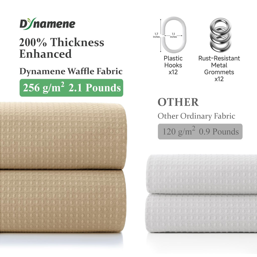 Extra Long Waffle Shower Curtain 256 GSM Fabric 72x84 Beige/Khaki